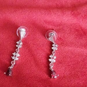 Elegant Silver and Red Drop Earrings